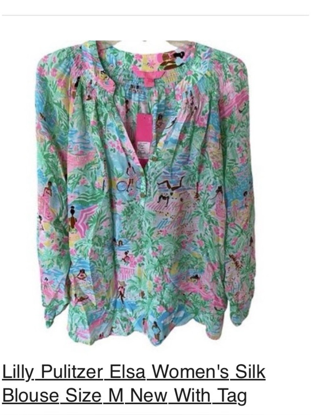 Lilly Pulitzer Silk Peasant Blouse in Aqua Multi Floral size M 100% silk